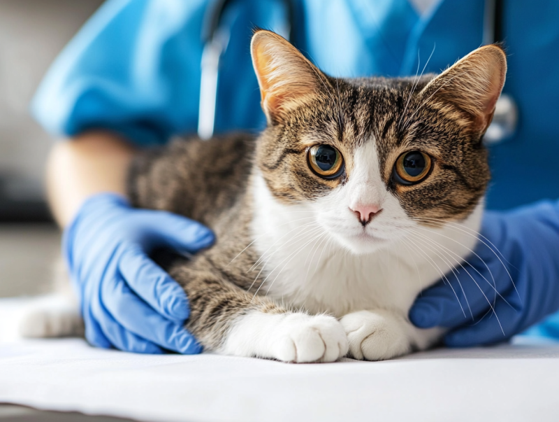 Katt blir undersökt av veterinär.